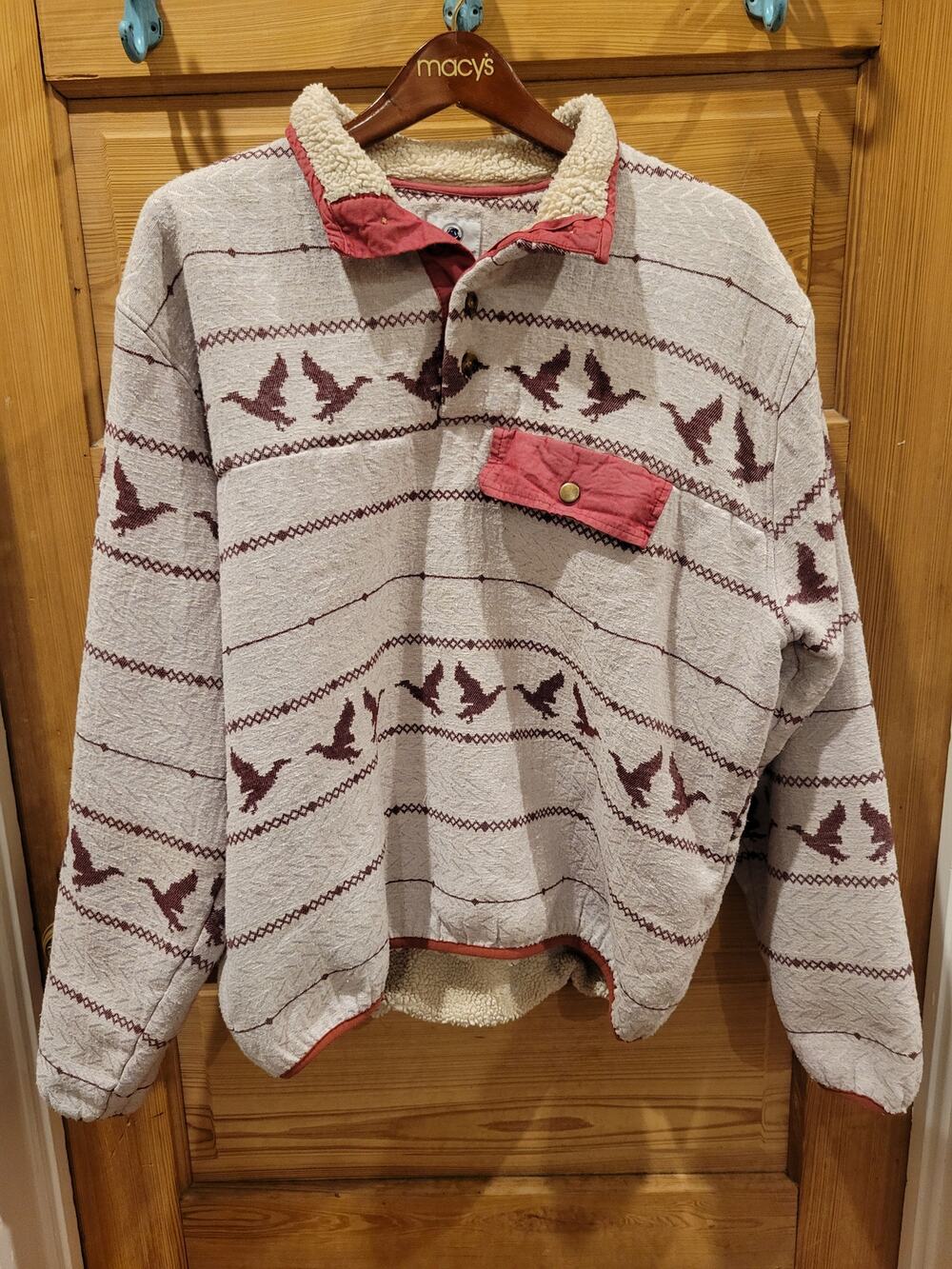 Southern Proper Duck Print Sherpa Pullover Womens Large Fleece Lined